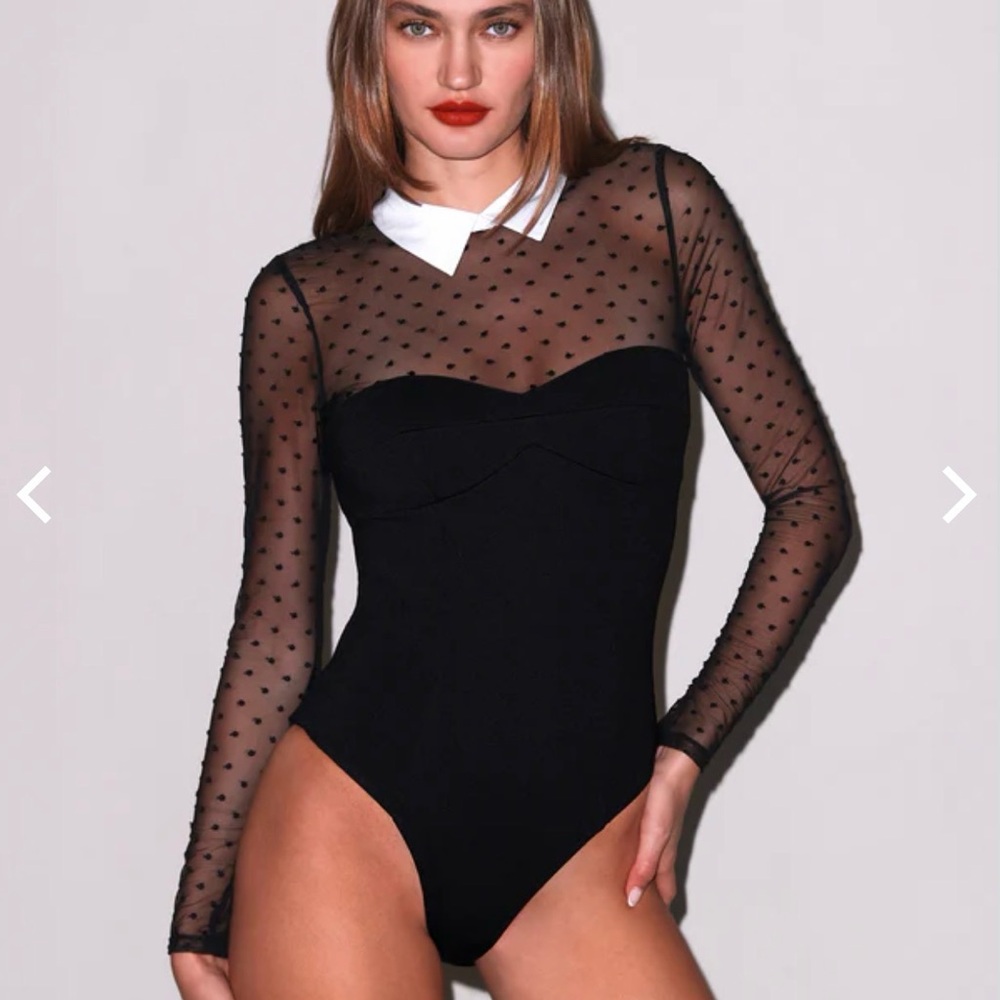 Fleur du Mal Polka Dot Mesh Long Sleeve Bodysuit
